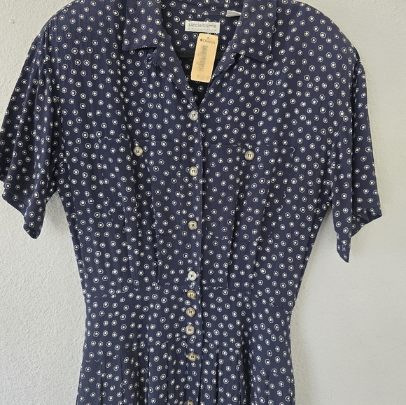 Vintage Liz Claiborne Dress Mixed Ptint Women Button Up Cottagecore Deadstock - Picture 11 of 16